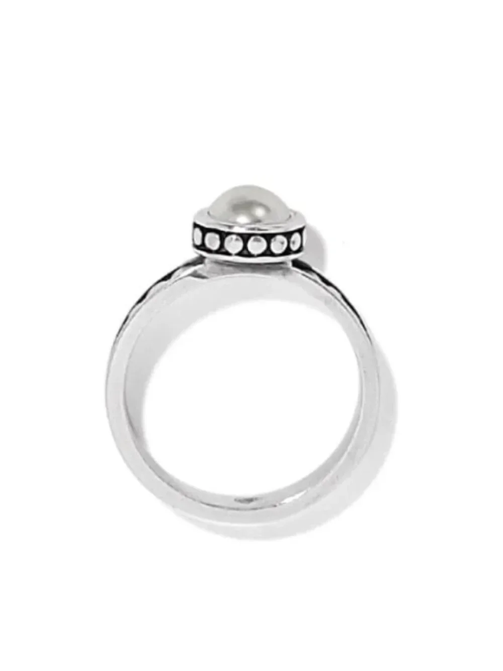 New Brighton Silver Glass Pearl Cabochon Pebble Dot Slim Band Ring Sizes 6,7,8